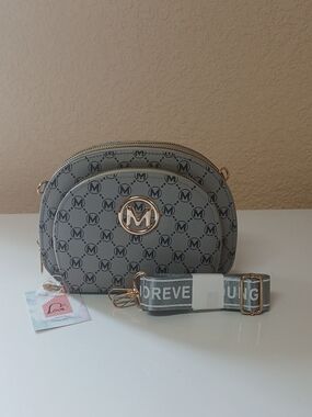 Gray Crossbody Bag with Gold Hardware